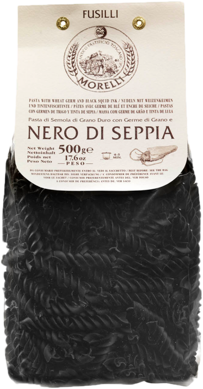 Fusilli with the wheat germ and Black squid Ink. 